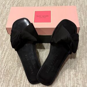 Kate Spade New York Black Bikini Bow Flat Sandal Slides Size 7.5